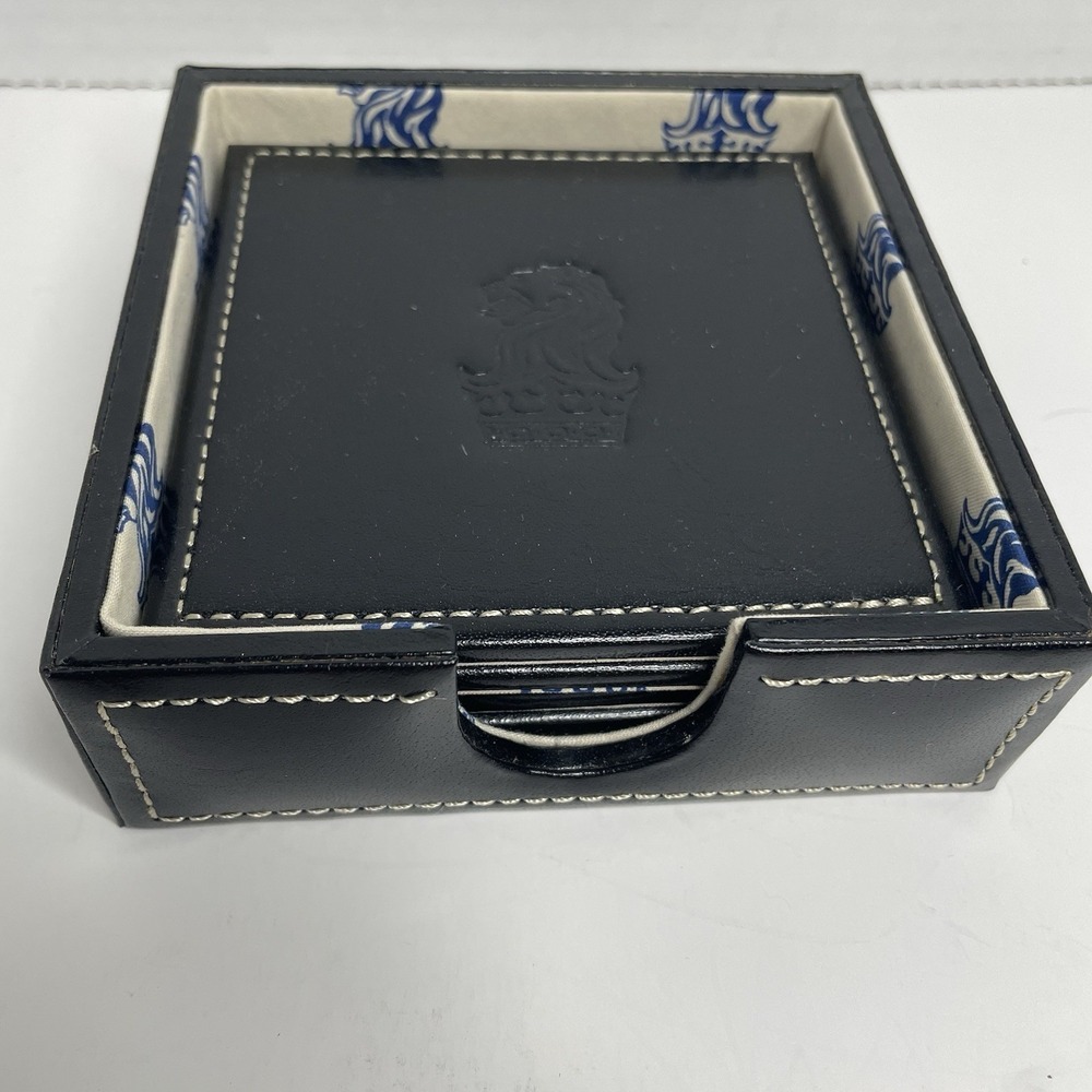 Leather Coasters Set Of 4 Barrington Stitched in box Man Cave Office Black